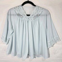 60s Shadowline Baby Blue Peignoir Bed Jacket Small Lace Embroidered Roses Pastel