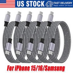 60W USB-C to USB-C Cable Fast Charger lot PD Nylon Cord iPhone 16 17 Pro Samsung