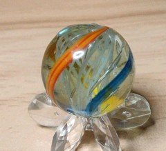 .68"  ORANGE+BLUE - LATTICINO - RARE HTF ANTIQUE GERMAN MARBLES