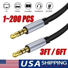 6FT 3.5mm AUX Audio Nylon Braided Cord Cable PC iPod Car Phone headphone lot