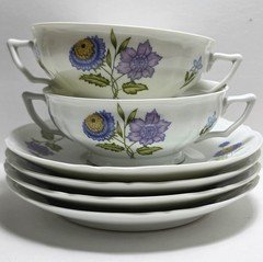 6pc Ceralene Fleurs de Printemps Raynaud Limoges Cream Soup Bowls French Faience