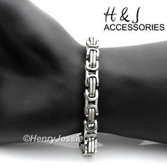 7"-11"MEN 316L Stainless Steel WIDE 9mm Silver Byzantine Box Link Chain Bracelet