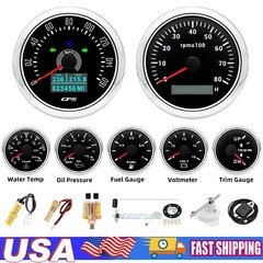 7 Gauge Set GPS Speedometer 160MPH Tacho &52mm Fuel Water Oil Pressure Volt Trim