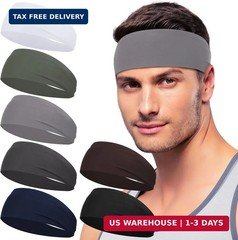 7 Pack Sports Headbands for Men, Sweat Absorbent Non Slip Elastic Headband, Quic