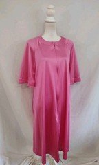 70's Vintage Vanity Fair Robe House Coat Flamingo Pink Nylon Ribbed Trim Sz M