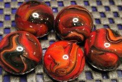 .75"-.70" JABO MARBLES LOT (FOXFIRE) X5 GLASS COLLECTOR TOYS W/ AVENTURINE M/NM+