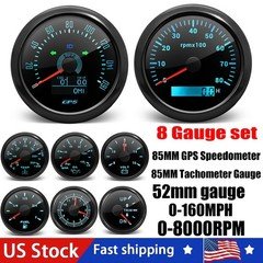 8 Gauge Set 85mm GPS Speedometer 0-160MPH Tachometer 8000RPM 52mm Gauge For Boat