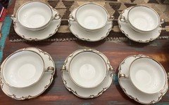 8 Hutschenreuther Sylvia Cream Soup Bowl Under plate Platinum Selb Revere