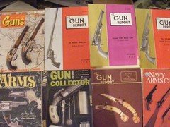 8 Magazines Gun Report, Man At Arms NRA, Gun Collector, Navy Arms Black Powder