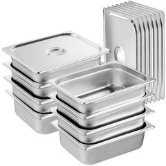 8 Pack 1/2 Size Hotel Pans Steam Table Pan 4" Deep Stainless Steel with Lid