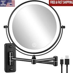 8" Rechargeable Wall Mounted Makeup Mirror w/10X Lighted 3 Color Lights