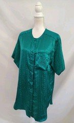 80's Vintage Val Mode Nightshirt Nightgown Satin Green Jacquard Loose Comfy Sz S
