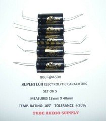   80uF@450volt ELECTROLYTIC CAPACITOR, AXIAL, SUPERTECH HIGH QUALITY, SET OF 5