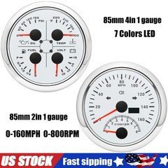 85mm GPS Speedometer 0-160MPH Tachometer & 4 in 1 Fuel/Temp/Press/Volt Gauge Set