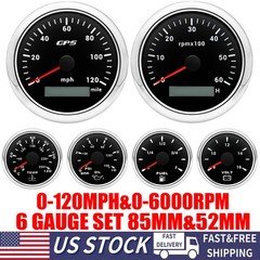 85mm GPS Speedometer 120MPH&Tacho 6000RPM&52MM Fuel/Oil/Temp/Volt Gauge Set US