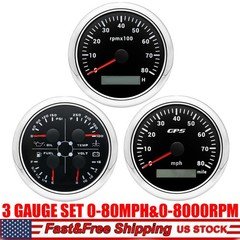 85mm GPS Speedometer 80MPH Tacho 8000RPM&4 IN 1 Gauge For Boat Car Waterproof US