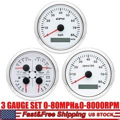 85MM White GPS Speedometer 0-80MPH Tacho 8000RPM&4 IN 1 Multifunction Gauge US