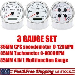85MM White GPS Speedometer 120MPH&Tacho 8000RPM&4 IN 1 Gauge Waterproof For Boat