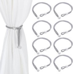 8pcs Curtain Tiebacks Adjustable Rope Tie Backs with Pearl Buckle for Drapes
