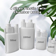 8x Plastic Twin Chamber Bottle &Tamper Evident Cap Chemical Liquid Bottle 4Sizes