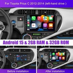 9'' For Toyota PRIUS C 2012-2014 Car Radio Android 15 GPS Navi BT Carplay Stereo