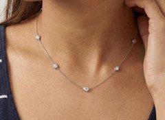 925 Silver CZ Diamond Station Necklace Minimalist Classic Necklace Birthday Gift