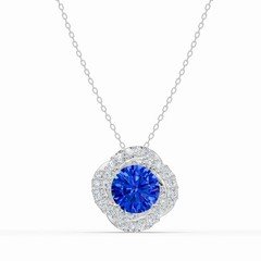 9mm Natural Tanzanite & Diamond Pendant Necklace, 14k White Gold