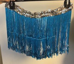 A Wish Come True Adult XL 2X Turquoise Silver Sequins Fringe Skirt New
