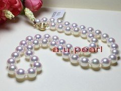 AAAAA 18"10-11mm round REAL natural south sea white pearl necklace 14K 585 GOLD