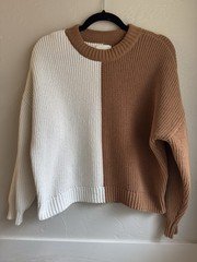 Abercrombie & Fitch - Brown/White Colorblock Ribbed Knit Sweater - S