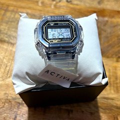 Activa Digital Quartz Octagon Watch 45mm Clear Strap 50m Alarm Backlight w/ Box