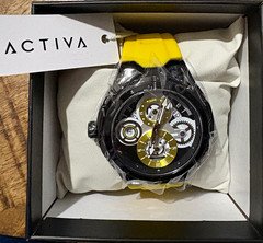 Activa Drift Sport Quartz Analog 44mm Black Case Yellow Silicone Strap Date