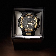 Activa Men’s Analog-Digital Quartz Water Resistant Black/Gold Sport Watch Box