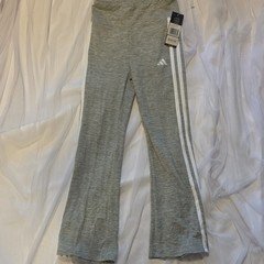adidas 3-Stripes Slim Fit Flared Pull-On Pants Gray/White S Stretch Gym