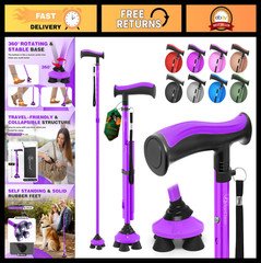 Adjustable Folding Walking Cane for Seniors, Lightweight Quad Cane, Heavy Duty,