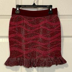 Adore Knit Burgundy Shimmer Wavy Ruffle Mini Skirt Metallic Textured Party Y2K