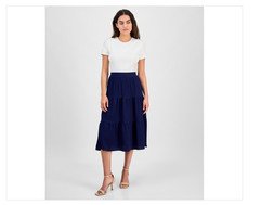 Ak Anne Klein Petite Textured Three-Tiered Pull-on MIDI Skirt - Distant Mountain