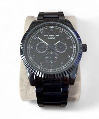 Akribos XXIV Diamond Mens Quartz Watch Black Dial Roman Numerals Bracelet