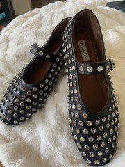 Alaia Mary Jane Strap Leather Rhinestone Crystal Ballet Flat Size 40 US 9 Black