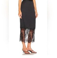 AllSaints Flora Lace Hem Women’s Black Midi Skirt  Black Satin  Size 4 NWT