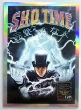 This is a picture showing 2025 Topps Chrome Update SHOHEI OHTANI SHOTIME #AE-9 ALTER EGOS SUPER HEROES SSP