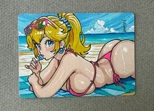 This is a picture showing Magic MTG Altered Painted Island Princess Peach Anime Girl by white_alters