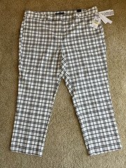 Amanda + Chelsea Women's 20W Ivory Black Plaid Stretch Pants NWT Pull On