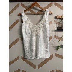 Amanda Smith Cami Top Women Medium White Vintage Lace Floral Satin Camisole
