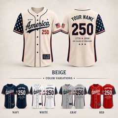 America 250 Baseball Jersey 250 Years Of Freedom 1776-2026 Patriotic USA Jersey
