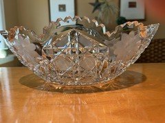 American Brilliant Cut Glass Floral Oval Dish - Daisy pattern - Add’l dish also