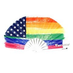 American Gay Pride Large Bamboo Folding Clack Hand Fan for Raves Festivals LGBT