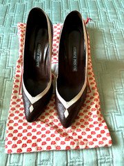 Andrea Pfister Moro Serpentine Women's Brn/White snakeskin high heel 8.5-Vintage