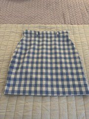 Ann Taylor Petite 4P Blue White Gingham Lined Straight Pencil Short Skirt