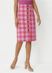 Ann Taylor Plaid A-line Button Front Skirt 00 Purple Peony NWT